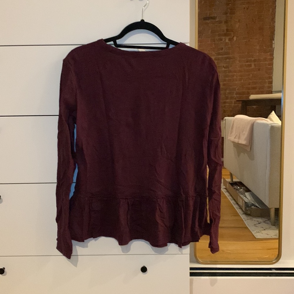 Maroon Peplum Long Sleeve Tee - Picture 2 of 5